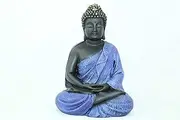 Wonder Care Polyresin Meditating Buddha Statue Sculpture for Spiritual Decor Home Office Desk Living Room Decor Black & Blue Color