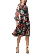 Tahari Asl Printed Foil Chiffon A-Line Dress 8