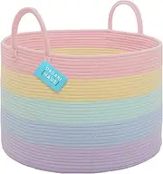OrganiHaus Rainbow Extra Large Cotton Rope Storage Basket w/Handles 50x33cm, Colorful Unicorn Decor Kids Toy Baskets for Organizing, Basket for Nursery Playroom Organization, Round Storage Basket