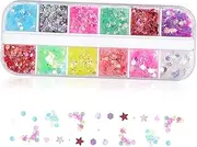 SHINEOFI Gel Nail Glitter Set 12 Colors Resin Epoxy Craft Glitter Easy-use Storage Box