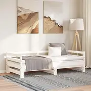 White Wooden Pull-Out Day Bed Frame with Slatted Base, 2X (90x190) cm, Solid Pinewood Sofa Bed, Space-Saving Guest Bed, AU Single Size, No Mattress Included, Modern Living Room or Bedroom