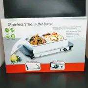 New Electra Stainless Steel Buffet Server 2 Buffet Trays and Lids