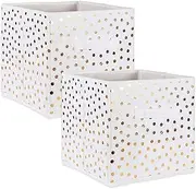 [DII] Non Woven Storage Collection Polka Dot Collapsible Bin Small Set, 11x11x11 Cube, White & Gold, 2 Piece