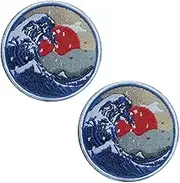 2 Pcs Anime Kanagawa Great Wave Off Patch Embroidered Applique Badge Hook and Loop Fastener Sew On Emblem for Clothes Jeans Jackets Uniform Vest Harness - Funny Anime Collect