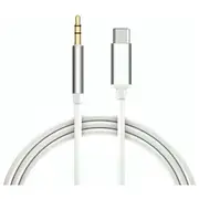 Type C USB-C to 3.5mm Male Audio AUX Cable Adapter 1m/6ft For Car Headphone For iPhone 15 IOS Sumsung Xiaomi Huawei - Silver