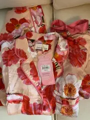 Womens Peter Alexander Luxurious Floral Viscose Silk Full PJ set Large NWT