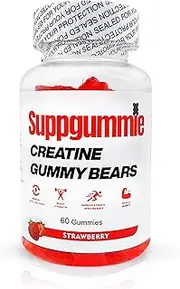 SUPPGUMMIE Creatine Gummy Bears For Men & Women, 5G Creatine Monohydrate per serve, Strawberry, 60 Gummies, Low sugar, 1 Month supply