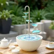 HYDRIA Water Feature Fountain Verdigris Leaf Cascade, Verdigris Mosaic, Porcelain Bowl Included, Up to 100 Hours per Charge, USB Charging, Outdoor and Indoor use, British Brand, Wireless, No Solar