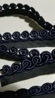 3-YARDS/ANTIQUE-VTG/SWIRLED/BLACK&NAVY-RAYON?/Fabric-TRIM: DECORATIVE EDGING