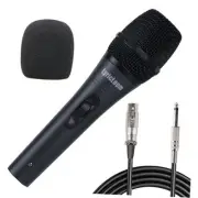 Professional Corded Microphone for Speaker, Metal Karaoke Microphone Black