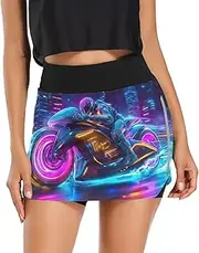 [Joisal] Dragon Skulls Grim Reaper Women's Skorts with Pockets Women Skirt for Skater Golf Running Workout, Cyber Bike Purple, Large