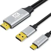 [Reborn] HDMI to USB C Cable Adapter [3FT 4K@60Hz], Uni-Directional HDMI (Source) to USB-C (Monitor) with USB Power for AR Glasses XREAL One、Air 2 Pro/VITURE Pro/RayNeo Air 2s,PS5,Portable Monitors