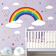 Blue Dove Rainbow Wall Decals White Clouds Colorful Raindrops and Stars Wall Stickers Baby Nursery Kids Bedroom Wall Decor (Large 97 cm x 53cm)