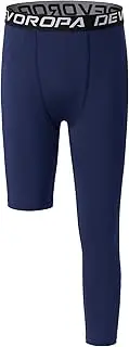 [DEVOROPA] Youth Boys One Leg Compression Pants for Basketball 3/4 Leggings Sports Tights Kids Athletic Soccer Base Layer