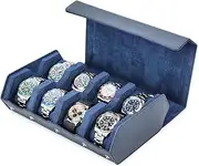 Contact's Family for 8 Watches Watch Roll Hexagonal Retro Watch Case Saffiano Leather Watch Case Watch Storage Box Blue