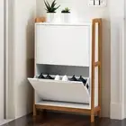 Hello Furniture Chole 2 Door Wooden Shoe Cabinet Rack (Oak/White)