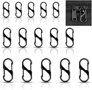 15Pcs Anti-Theft Zipper Clips, 3 Size Pull Replacement, Backpack Pulls Keep Zippers Closed, Dual S Shaped Small Carabiner Clip for Luggage Suitcase, Lock Clip Theft Deterrent (Black)