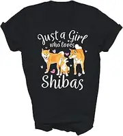 [Above Good Tee] Just A Girl Who Loves Shibas Cute Shiba Inu Lover Dog Mom Dad Dogs Lover Owner Gift Unisex Shirt T-Shirt (Black;S)