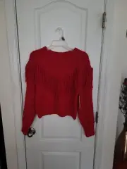 JUNIORS RED LONG SLEEVE RED TOP WITH FRINGES SIZE S 3-5