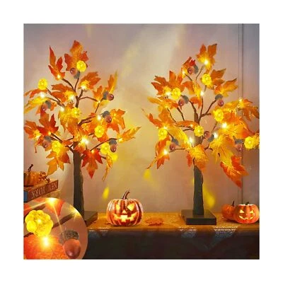 [ 2 Pack & Timer ] 20 Inch Prelit Fall Lighted Maple Tree Decor with 48 LED B...