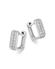 Bloomingdale's Fine Collection Diamond Pave Geometric Huggie Hoop Earrings in 14K White Gold, 0.2 tcw