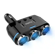 3-Way Power Adapter Cigarette Lighter Socket Splitter Dual USB Car Charger 12V