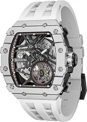 TSAR BOMBA Luxury Automatic Mechanical Watches for Men - Carbon Fiber Bezel - Japanese Movement Sapphire Glass - 50M Waterproof Men's Watch - Square Wrist Watch Silicone Band Luminous - Gifts for Men