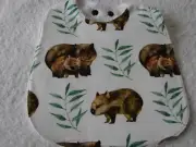 Wombats White Baby Bib Cotton Front Towelling Back Handmade