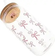 PRETYZOOM Cute Bowknot Glass Water Bottle with Lid and Straw Generous Capacity Reusable Drink Container for Smoothies Juices and Coffee for Adults Safe Glass Material