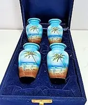 HLC URNS Keepsake Urn Set of 4 - Lovely Blue Beach Cremation Urns for Human Ashes With Velvet Box & Bags - Mini Affordable Keepsake (3 cu.in)