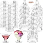 100 Pcs Plastic Martini Glasses, 5 oz Clear Cocktail Glasses, Mini Dessert Cups, Transparent Short Stem Shot Glasses, Unbreakable Parfait Glasses for Party Wine, Appetizers