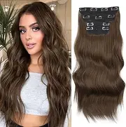 Clip-In Extensions 50 cm Hair Extensions Like Real Hair Cheap Hairpiece Extensions Synthetic for Women Long Double Weft Hairpiece Full Head Hair Extensions 4 Pieces Moss Brown Light Brown Wig 077C