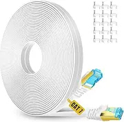 Cat 7 Ethernet Cable 20 ft, High Speed Internet Network Cable with Gold Plated RJ45 Connector, Shielded Flat Patch Cord LAN Wire for Modem, Switch, Faster Than Cat5e/Cat5/Cat6/Cat6e - 20 feet White