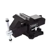 STEELMAN 4-Inch Bench Vise, 360-degree Swivel, Serrated Steel Jaws, Gray, 60886