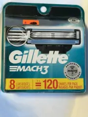 Gillette Mach 3 Razor Blades - 8 Cartridges 120 Shaves Authentic New Sealed NWT