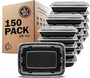 Freshware Meal Prep Containers [150 Pack] 1 Compartment Food Storage Containers with Lids, Bento Box, BPA Free, Stackable, Microwave/Dishwasher/Freezer Safe (58 oz)