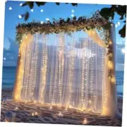 Tulle Backdrop Curtains with Lights String for Wedding Parties 10*8FT White