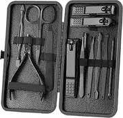 Manicure Set Nail Clippers Pedicure Kit -12PCS Stainless Steel Manicure Kit, Professional Grooming Kits, Nail Care Tools with Luxurious Travel Leather Case Gift Box (12, Black)