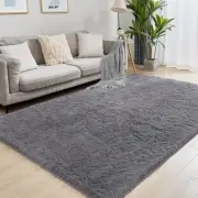 9x12 Grey Fluffy Plush Area Rug, Ultra Soft Bedroom Rug Indoor Carpet, Anti