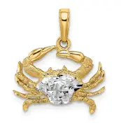 14k Yellow & Rhodium Gold w/Rhodium Diamond-cut Blue Crab Pendant