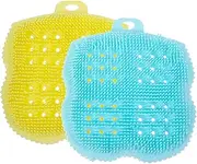 2 Pcs Body Brush Set Soft Bristle Exfoliating Bath Sponge Shower Brush Silicone Glove for Gentle Cleansing Random Color
