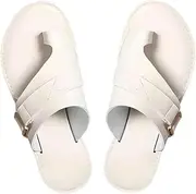 [ICJSIRWI] Lightweight Orthopedic Sandals,Sandals Women Strap Buckle,Open Toe Ring Loop Orthopedic Strap Flip Flops,PU Leather Sandals Flat Sandals for Women