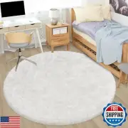 JiaoBaba 5x5 ft Tie Dye White Round Rug for Bedroom Room Fluffy Circle Rug Fu