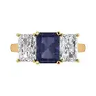4.0 ct Emerald 3 Stone Blue Sapphire Promise Engagement Ring 14k Yellow Gold