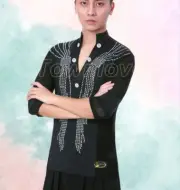 Fashion Mens Salsa Costume Ballroom Competition T Shirt Latin Dance Dress Tops