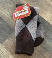 Vintage Argyle Print Dress Socks Boys Fits 9-11 Brown McGregor Dead Stock