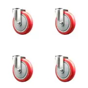 5 Inch 316SS Red Polyurethane Wheel Swivel Bolt Hole Caster Set Service Caster