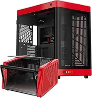 GAMDIAS NESO P1 Black Red Full Tower ATX Case - One Touch Swing Open - Panoramic Tempered Glass Panel - Dual Cahmber - Dual Orientation - High Airflow - Cable Managment - Spacious Interior