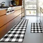 Kitchen Mat 2 PCS Black and White Kitchen Floor Mat Anti Fatigue Cushioned Fa...