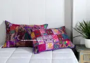 Traditional Cotton Couch Cushion Seat Purple 60 x 40 cm Patchwork Pillow Covers